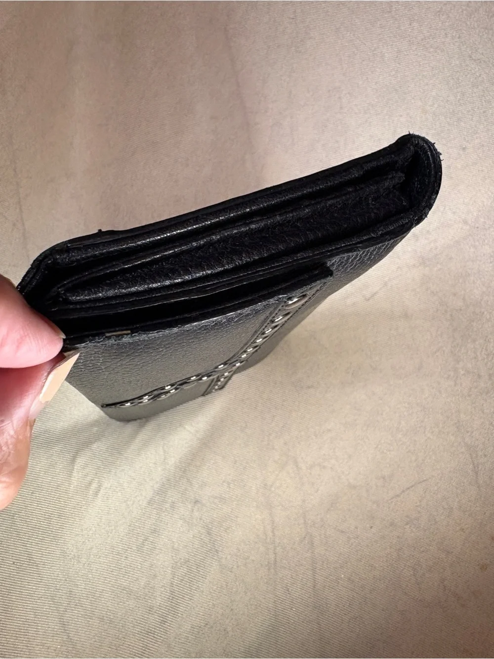 Via Spiga Black Leather Studded Clutch Wallet
